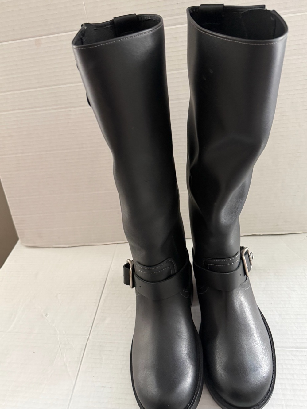 Coach Daria Moto Boot Black Leather Buckle Biker Knee High Size 7.5 NEW - Picture 6 of 9